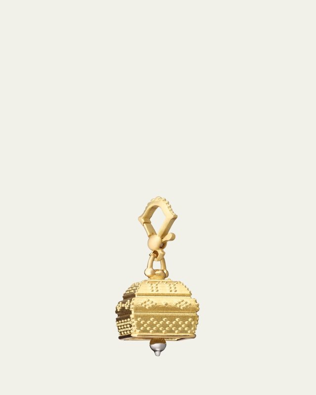 18K Yellow Gold Square Granulated Meditation Bell Pendant